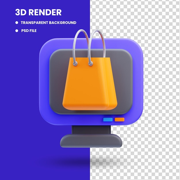 3d rendering of device monitor and bag icon illustration, product marketing