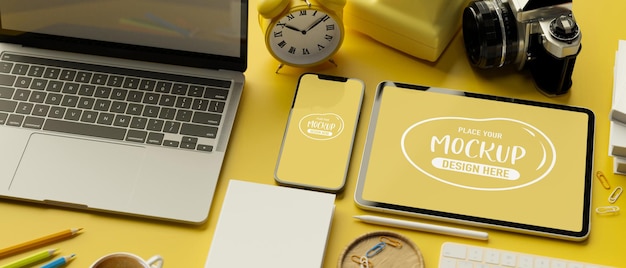 3D rendering of digital tablet and smartphone mockup