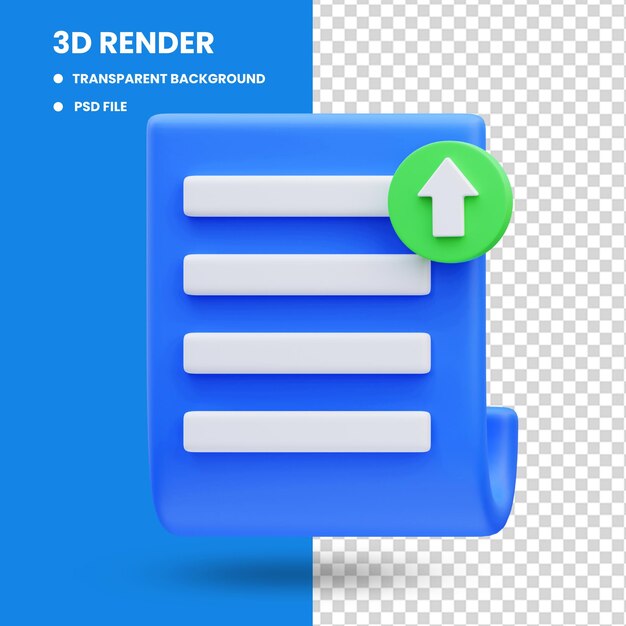 문서 업로드 아이콘 그림의 3d 렌더링