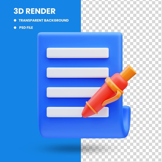 PSD 문서 작성 아이콘 그림의 3d 렌더링