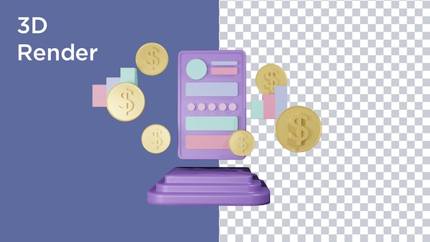 3d rendering of dollar coin smartphone and graphic icon