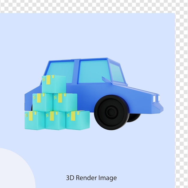 PSD 자동차로 전자 상거래 패키지 배달의 3d 렌더링