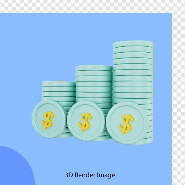 PSD 전자 상거래 달러 동전 더미의 3d 렌더링