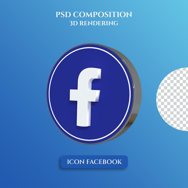 PSD シルバーメタルカラーサークルスタイルのfacebookロゴの3dレンダリング