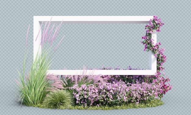 PSD 白いフレームの顕花植物の3 dレンダリング