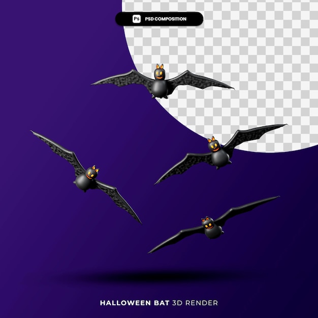分離された飛行コウモリのハロウィーンの概念の3dレンダリング