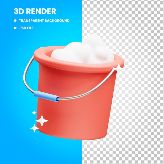 泡で満たされたバケツのアイコンの図の3dレンダリング