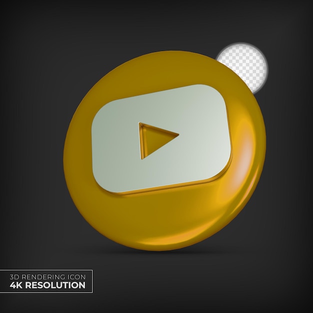 3d rendering of gold youtube logo