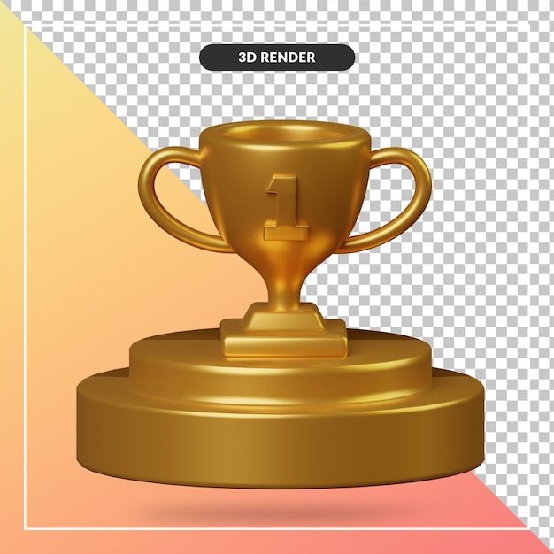 トロフィーが分離された黄金の表彰台の3dレンダリング