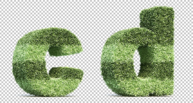 3d rendering of grass playing field alphabet c and alphabet d