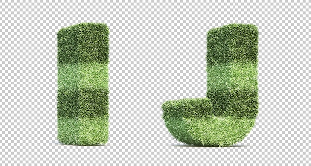 3D rendering of grass playing field alphabet I and alphabet J