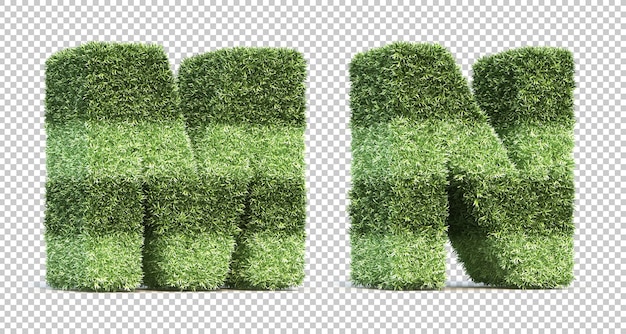 3D rendering of grass playing field alphabet M and alphabet N