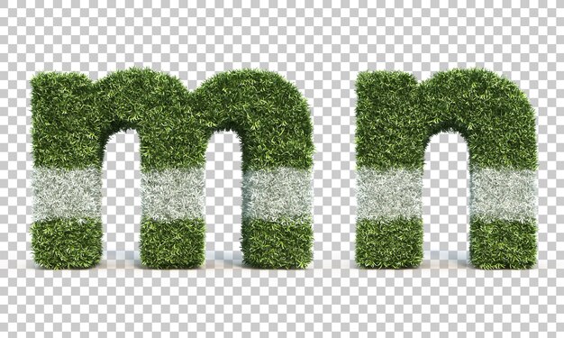 3D rendering of grass playing field alphabet m and alphabet n
