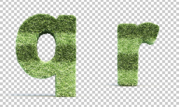 3d rendering of grass playing field alphabet q and alphabet r