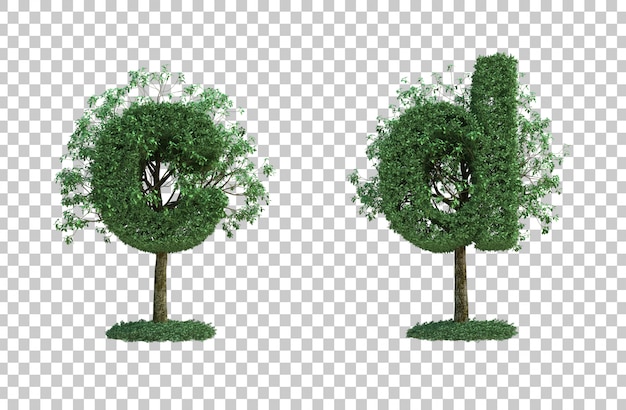 3d-рендеринг зеленого дерева буквой с и буквой d