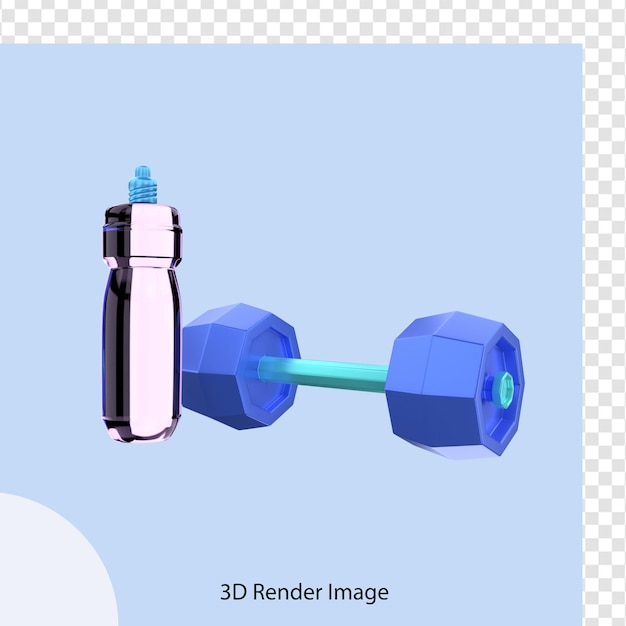 3d-рендеринг фитнес-штанги в тренажерном зале с бутылкой для напитков