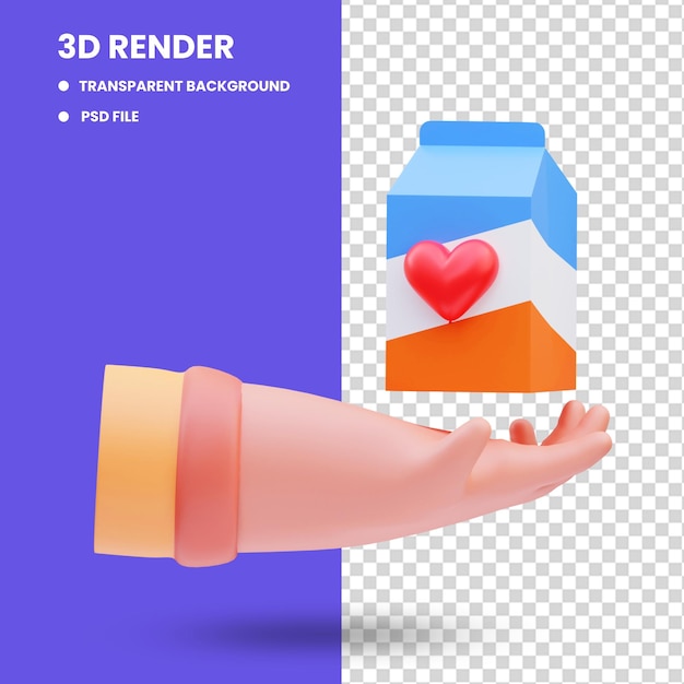 PSD 음식 기부, 자선의 날을주는 손 아이콘 그림의 3d 렌더링