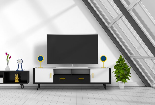 3d-рендеринг интерьера гостиной с smart tv