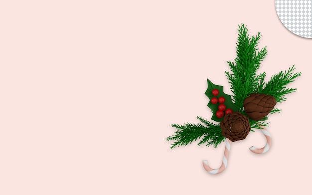 PSD ピンクの背景にメリークリスマスの飾りの3dレンダリング