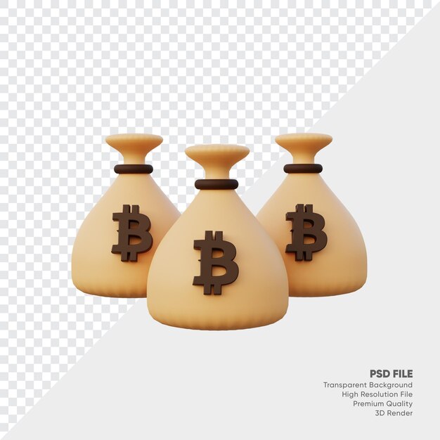 Money Bag Bitcoin의 3d 렌더링