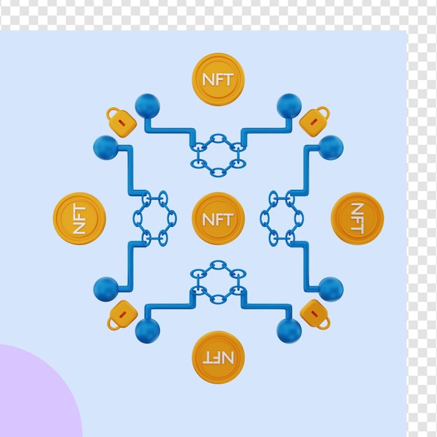 Nft 블록체인 코인의 3d 렌더링