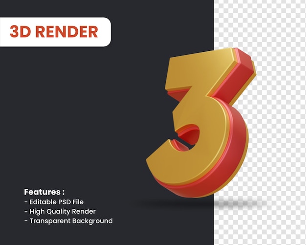 3d rendering of number 3 with glossy effect isolated