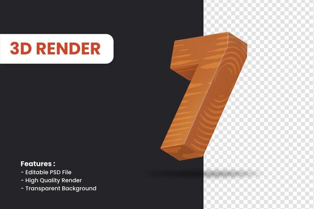 3d rendering of number 7 with wood texture effect isolated