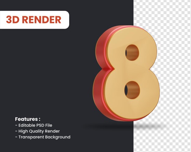 3d rendering of number 8 with glossy effect isolated