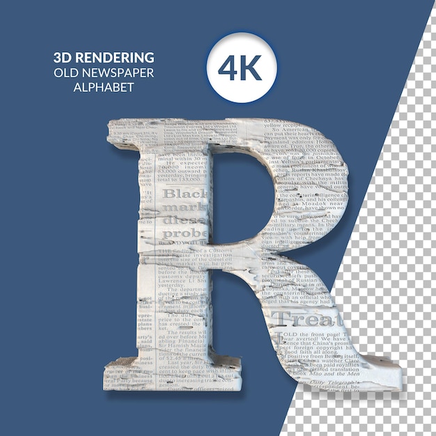 PSD 고립 된 오래 된 신문 알파벳의 3d 렌더링