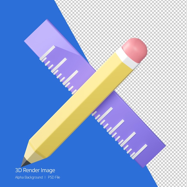 白で隔離の鉛筆と定規のアイコンの3dレンダリング。