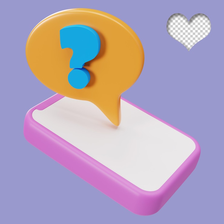 PSD 3d rendering of phone with question sign