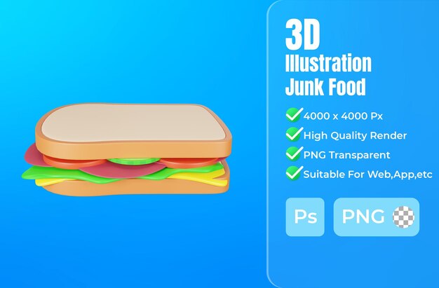 サンドイッチ ファーストフード アイコンの 3 d レンダリング