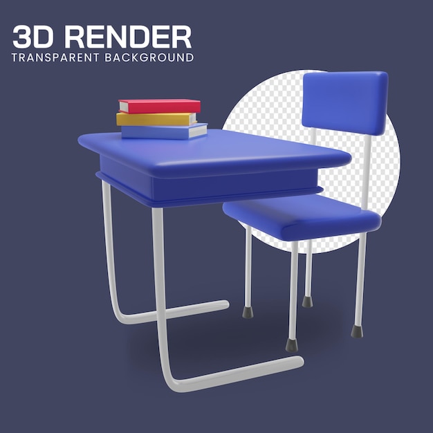 PSD 学校の机と椅子の3dレンダリング