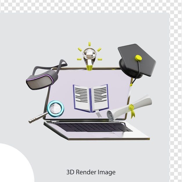 PSD 웹, 앱, 인포그래픽에 사용되는 학교 교육 일러스트레이션의 3d 렌더링