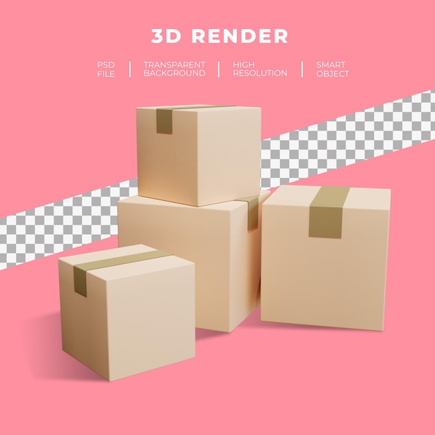 쇼핑화물 배송 판지의 3d 렌더링