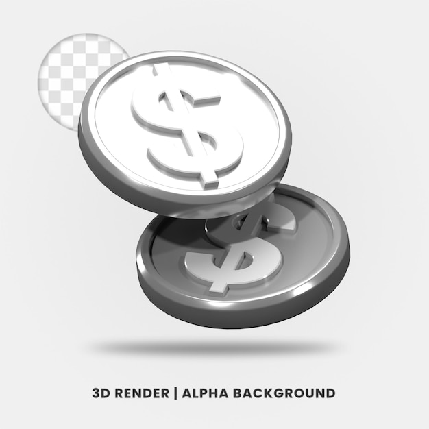 3d-рендеринг изолированной серебряной металлической монеты доллара. полезно для иллюстрации бизнеса или электронной коммерции.