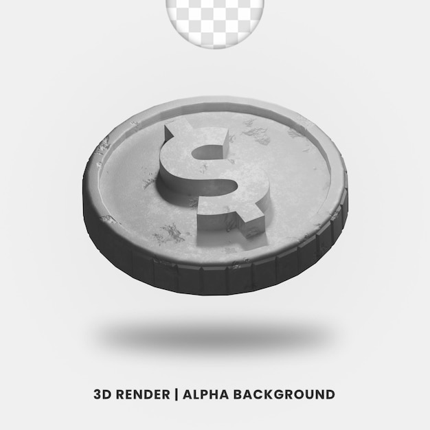 PSD 3d-рендеринг серебряной металлической монеты доллара с глянцевым эффектом изолированы. полезно для иллюстрации бизнеса или электронной коммерции.