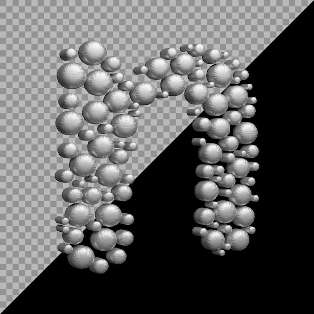 PSD 소문자 n 풍선 은색의 3d 렌더링