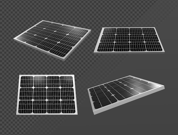 다양한 관점에서 반짝이는 작은 태양 전지판의 3d 렌더링