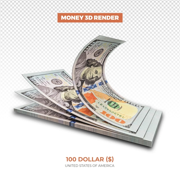 3d-рендеринг стопок банкнот сша стоимостью в 100 долларов