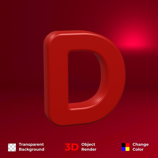 PSD 3d-рендеринг алфавита с прозрачным фоном и легкой сменой цветов