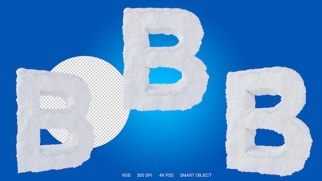 3d rendering of the letter B in the shape and style of a snow on a transparent background