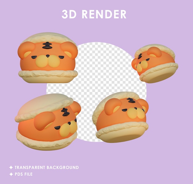 PSD 3dレンダリング タイガーマカロン