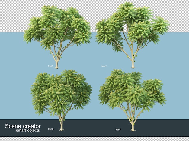 さまざまな樹種の3dレンダリング