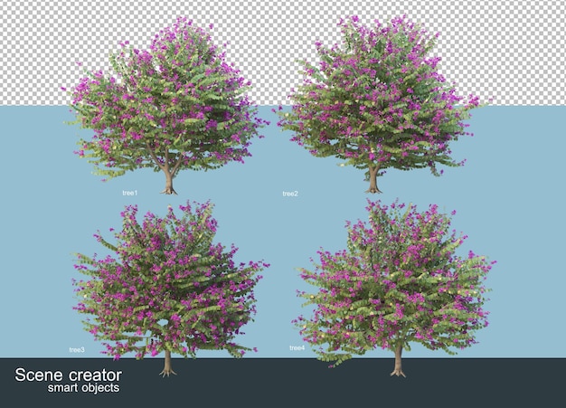 PSD 3d-рендеринг различных видов деревьев