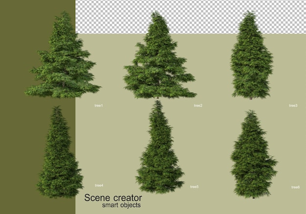 さまざまなツリーデザインの3dレンダリング