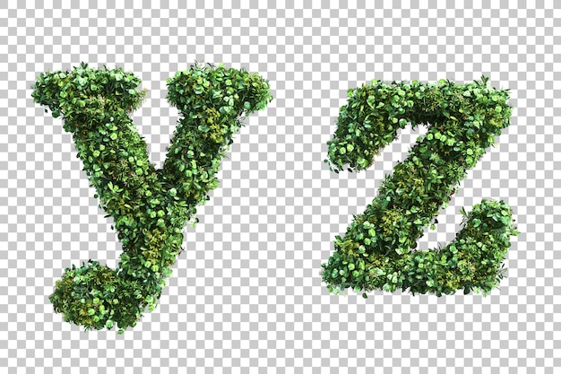 垂直庭園小文字のアルファベットyとアルファベットzの3 dレンダリング