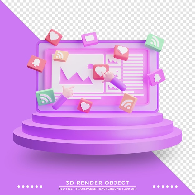 3d rendering of video player website with various icon ornaments