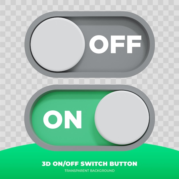 Rendering 3d dell'interfaccia utente del pulsante di accensione e spegnimento