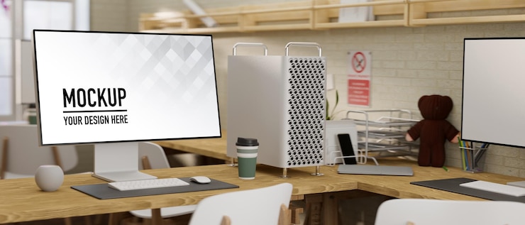 PSD 3d rendering of office workspace mockup